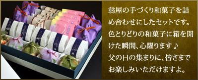 翁屋の手づくり和菓子を詰め合わせにしたセットです。